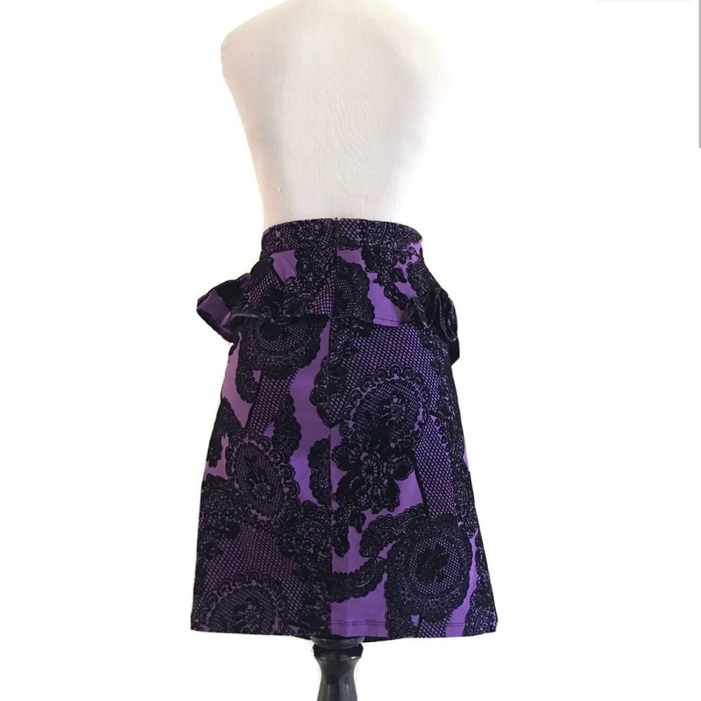 Asos | Embroidered Flounce Ruffle Skirt Size 12 Purple Pencil Mini Skater - Picture 2 of 11